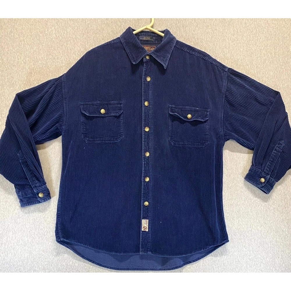 Authentic GFC Jeans Wear Shacket Mens Large Blue Corduroy Cotton Button Front
